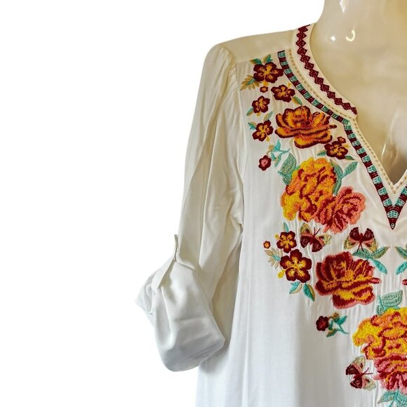 ANDREE BY UNIT Embroidered Peasant Top BOHO White with Heavy Embroidery  Small - Picture 2 of 5